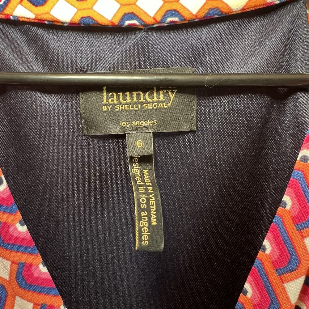 Laundry Shelli Segal Sleeveless Halter Dress Sz6 Twisted Cinched Bust Geometric - Picture 3 of 13